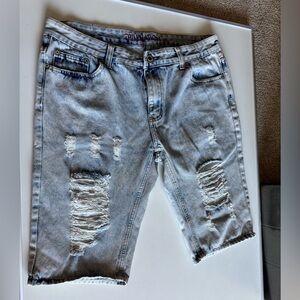 TrillNation Ripped Denim Shorts for Men